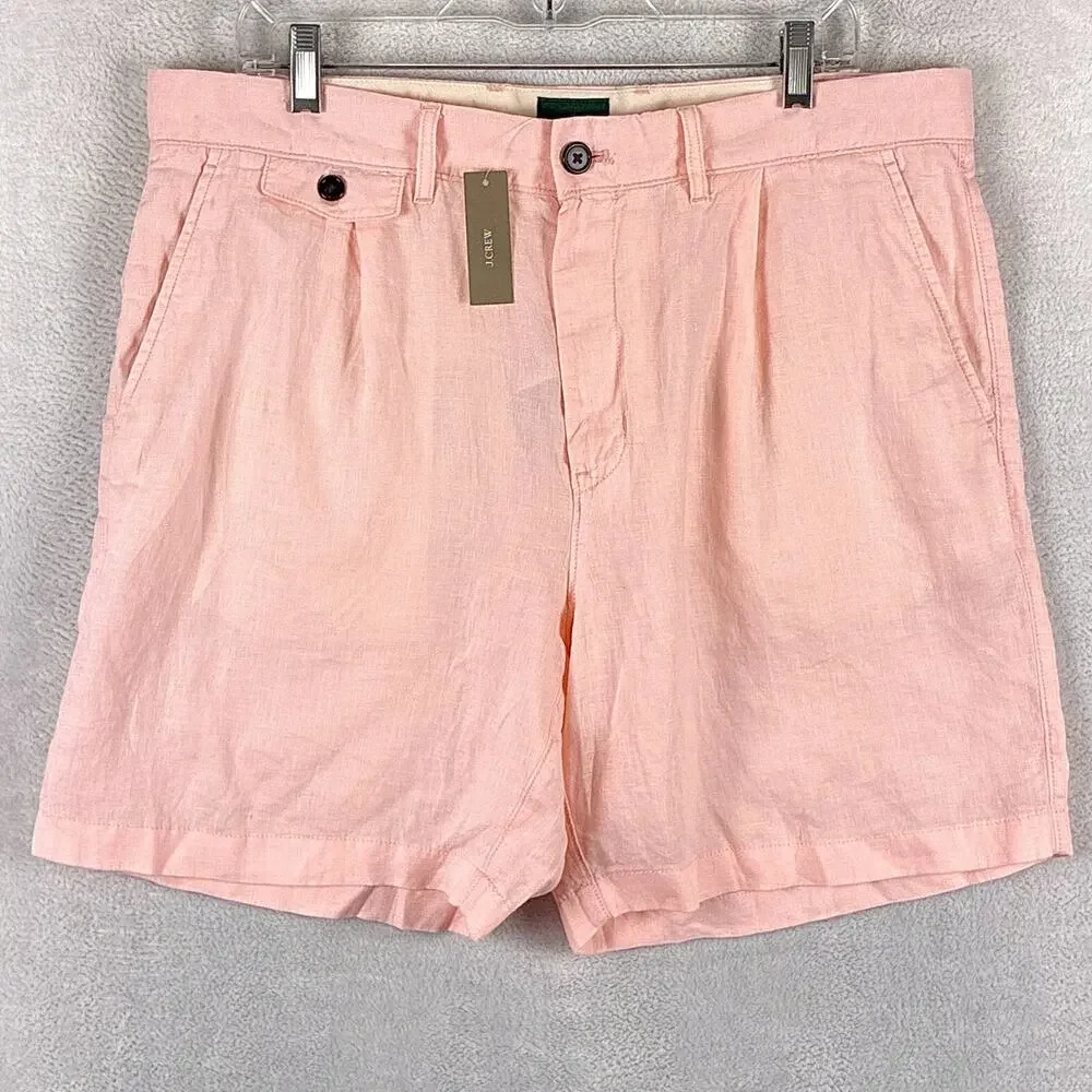 J.Crew Oarsman Shorts Mens 35 (36) Pink Linen Pleated Preppy Beach Hamptons